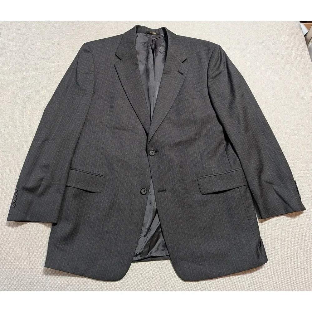 Hart Schaffner Marx Men's Blazer 44R Charcoal Gray Pinstripe Wool Jacket Coat